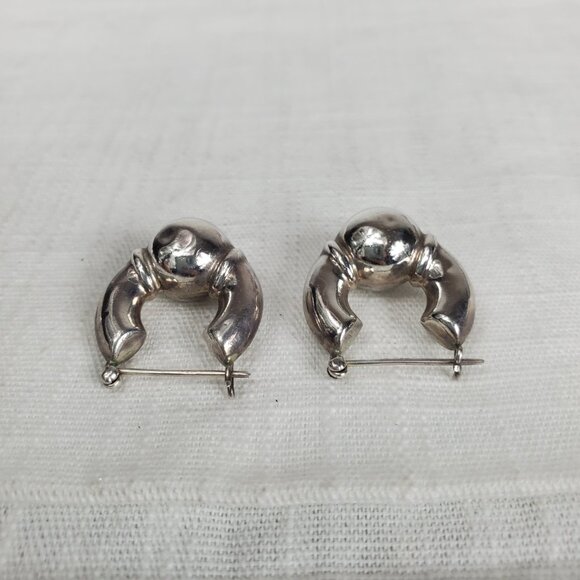 Vintage Chunky Huggie Hoop Hollow Earrings Silver 925 - Picture 5 of 9